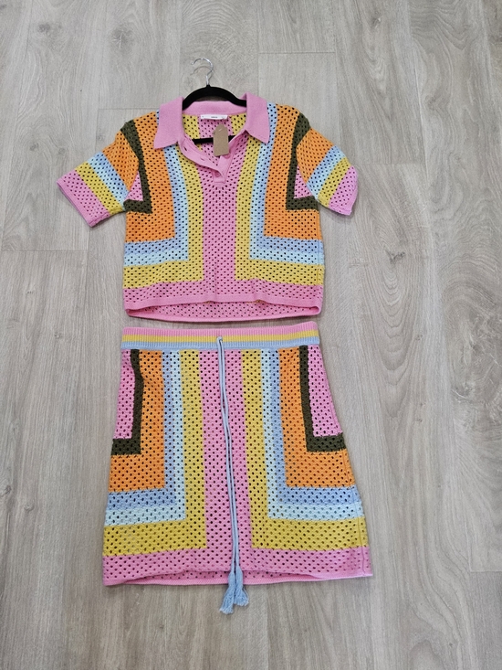 Mango Sweaters - MNG Multicolor Open-Knit Crewneck Sweater || Size Medium Top Bottom Large